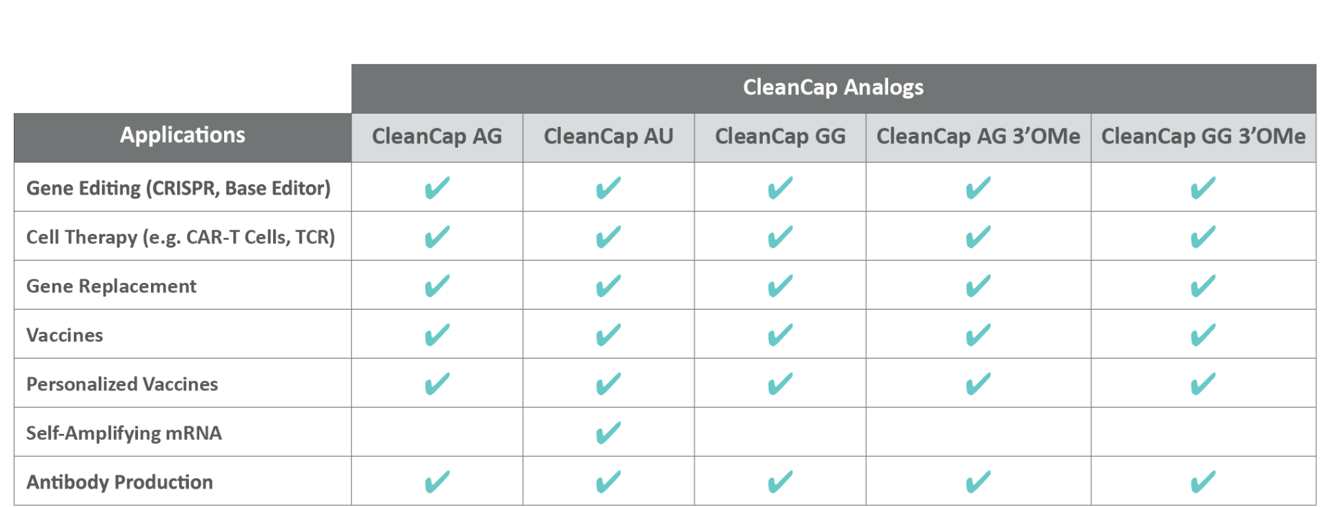 CleanCap Analogs 200428_CleanCap_Structure_Table
