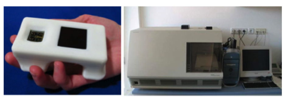 Left: World’s smallest real-time PCR device. (Taken from Ahrberg et al). Right: Applied Biosystems 7700 real-time PCR system. (Taken from distrobio.com).
