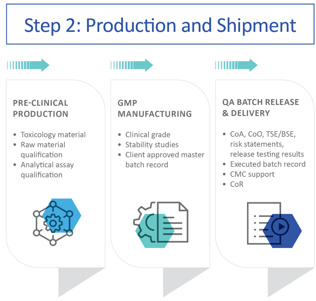 Image of a chart that demonstrates the process flow of the secondary steps in a GMP project.